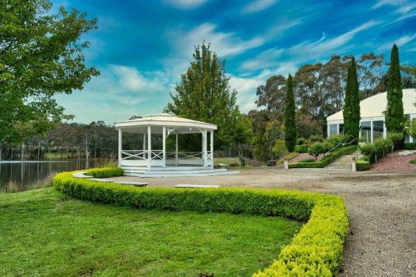 Lake and gazebo at venue
