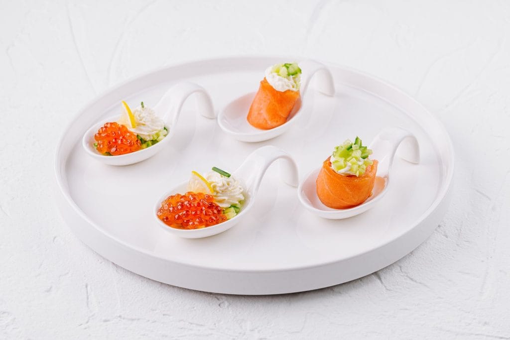 Appetisers on a white board