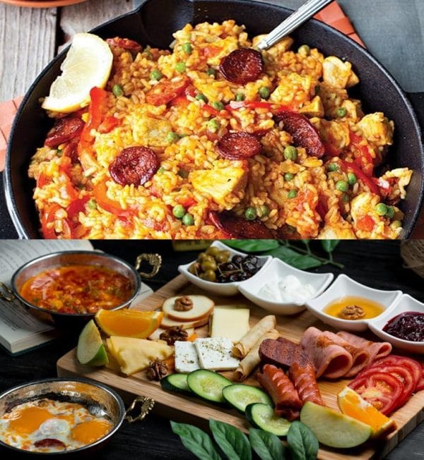 Paella and a mezze platter for parkville catering
