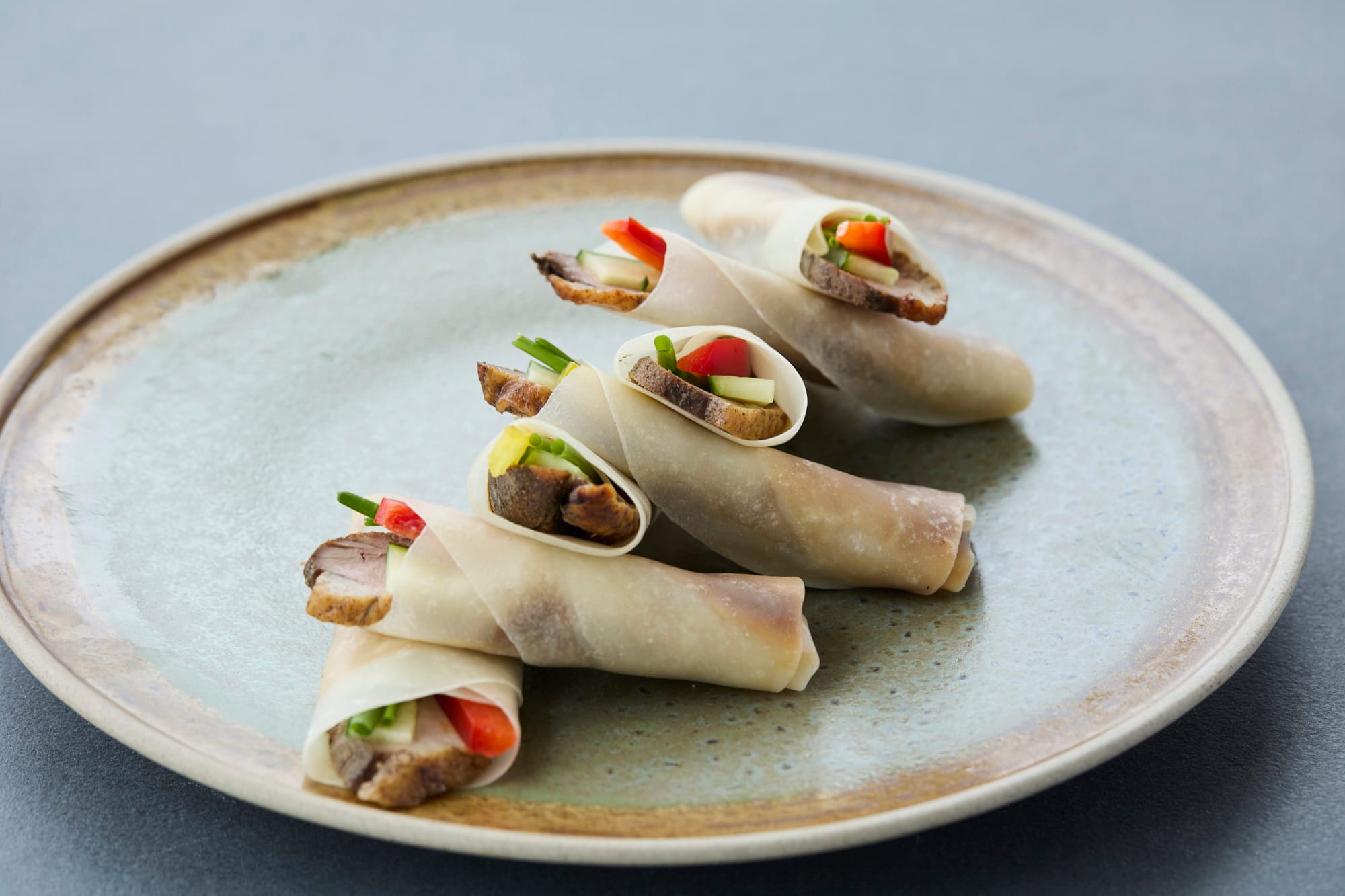Duck pancakes for finger food catering