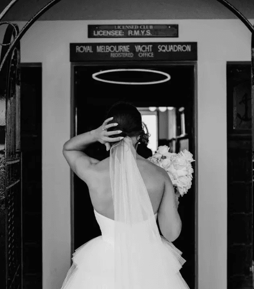 Bride walking into Yum catering